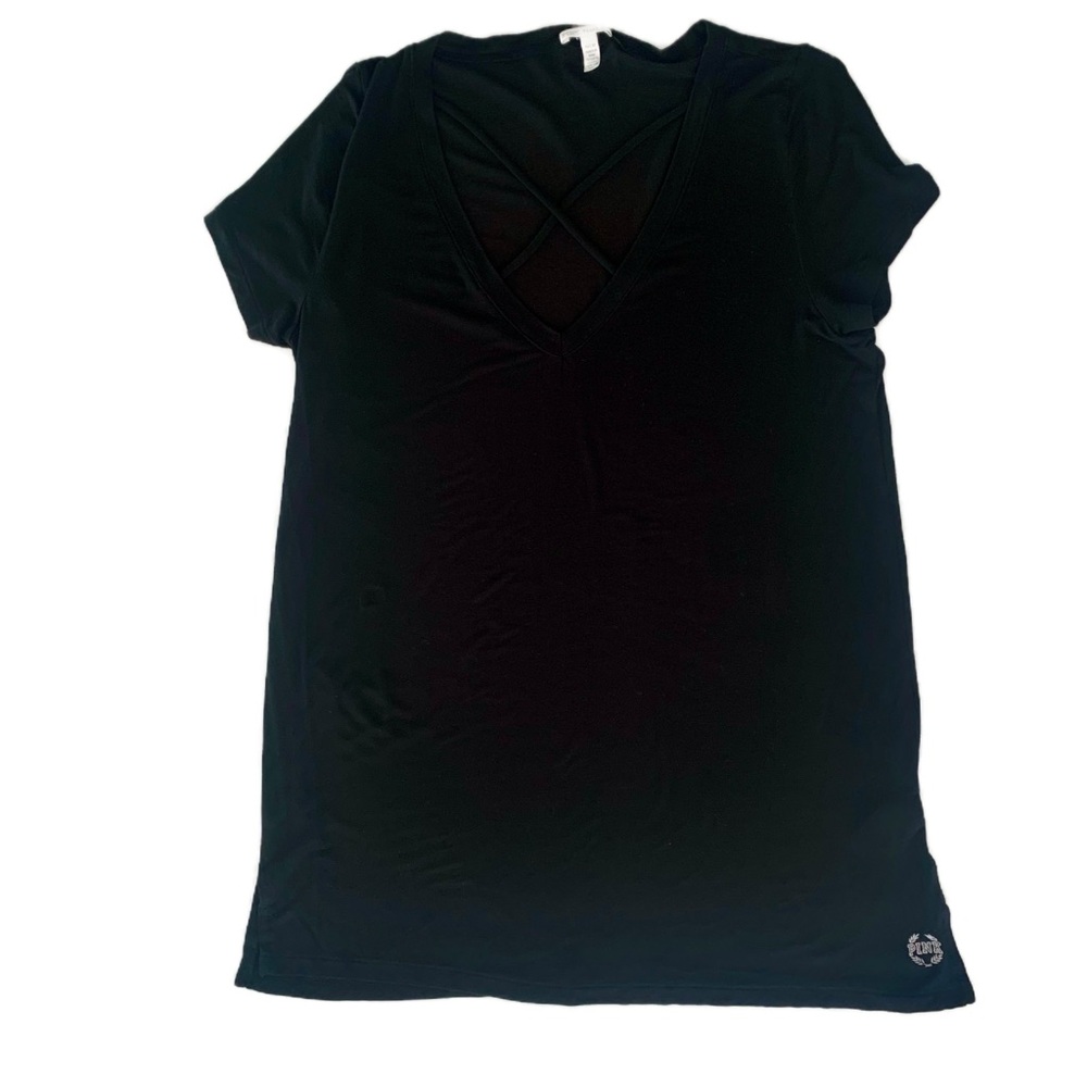 Victoria’s Secret Pink Crisscross Short Sleeve Black T-shirt Size XS